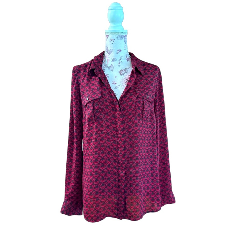 Whbm Scallop Geometric Print Blouse
